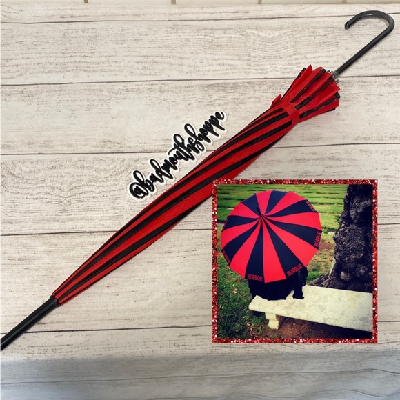 *Witchwood Bags HORROR Red Black Stripe Parasol Umbrella - Picture 1 of 9